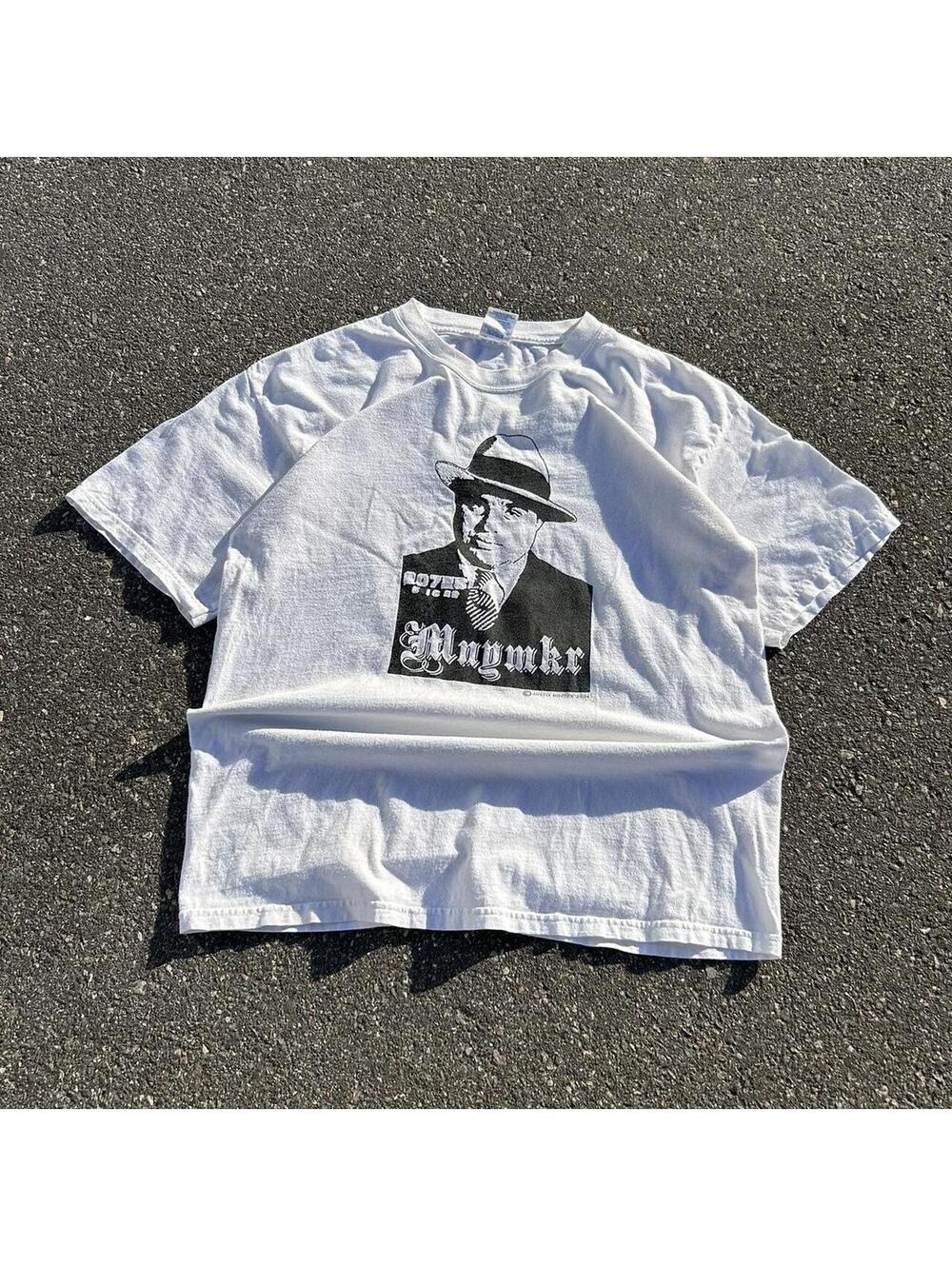 White vintage 90s graphic tee with black & grey print